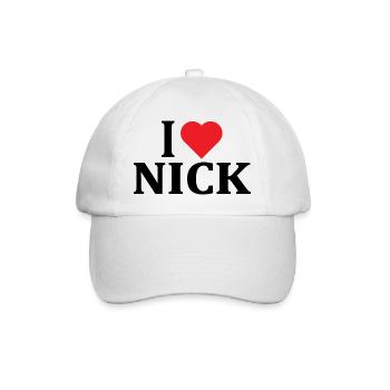 t-shirt I love Nick t-shirt gift idea - Baseball Cap - white/white - Front