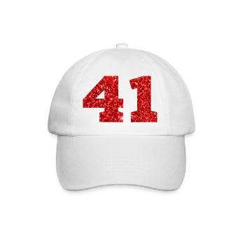 Nummer 41 Roter Glitzer - 41. Jahrestag - Baseballkappe - Weiß/Weiß - Vorne