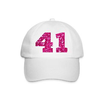 Nummer 41 Pink Glitter - 41. Geburtstag - Baseballkappe - Weiß/Weiß - Vorne