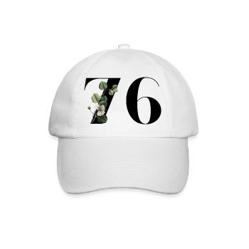 Nummer 76 Blumengrün - 76. Blumengeburtstag - Baseballkappe - Weiß/Weiß - Vorne