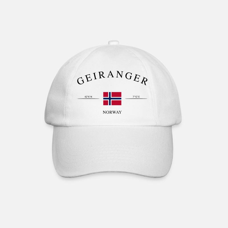 Geiranger Norwegen – Urlaub Souvenir & Geschenk - Baseballkappe - Weiß/Weiß