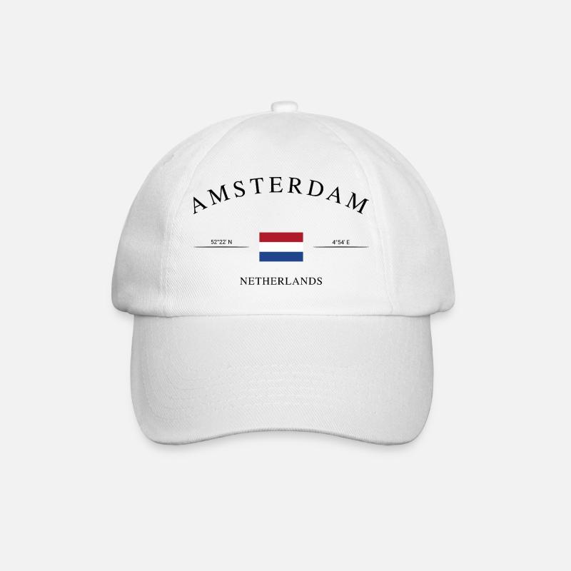 Amsterdam, Pays-Bas – Souvenir et cadeau de vacances - Casquette classique - blanc/blanc
