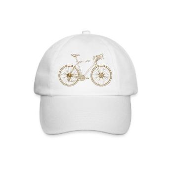 Goldenes Fahrrad-Liniendesign Retro Rennrad - Baseballkappe - Weiß/Weiß - Vorne