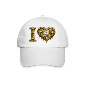 I LOVE | Golden Skull Heart – Skull Love - Baseball Cap - white/white - Front