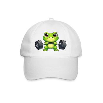 Kraftfrosch beim Heben schwerer Gewichte - Baseballkappe - Weiß/Weiß - Vorne