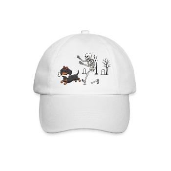 Dackel und Skelett Halloween-Jagd - Baseballkappe - Weiß/Weiß - Vorne
