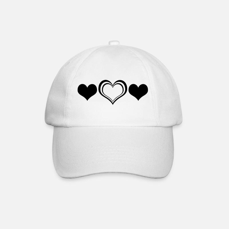 Minimalistisches Herzlinien-Kunstdesign - Baseballkappe - Weiß/Weiß