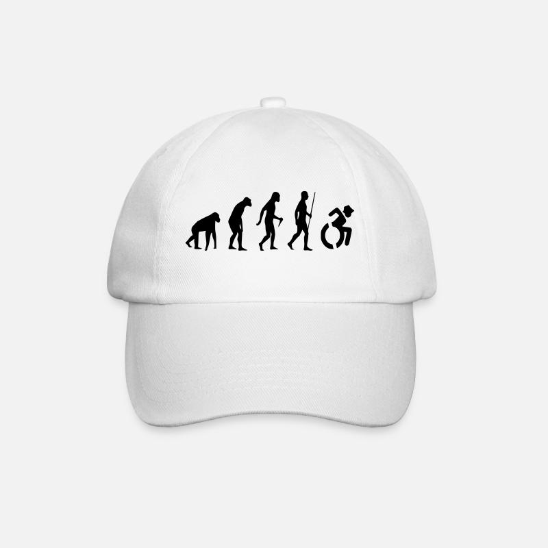 Rollstuhl-Evolution für Rollen. Humor im Rollstuhl # - Baseballkappe - Weiß/Weiß