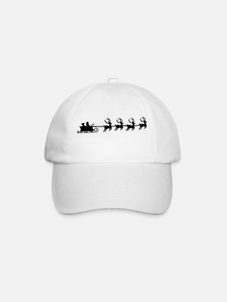 Weihnachstschlitten, Weihnachtsmann und Rentiere - Baseballkappe - Weiß/Weiß