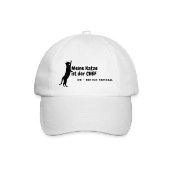Meine Katze ist der Chef Katzen T-Shirt Katzenpapa - Baseballkappe - Weiß/Weiß - Vorne