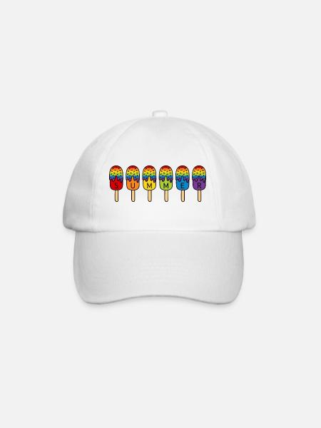 Summer - Rainbow - Eating Ice Cream - Summer - Ice Cream - Baseball Cap - white/white