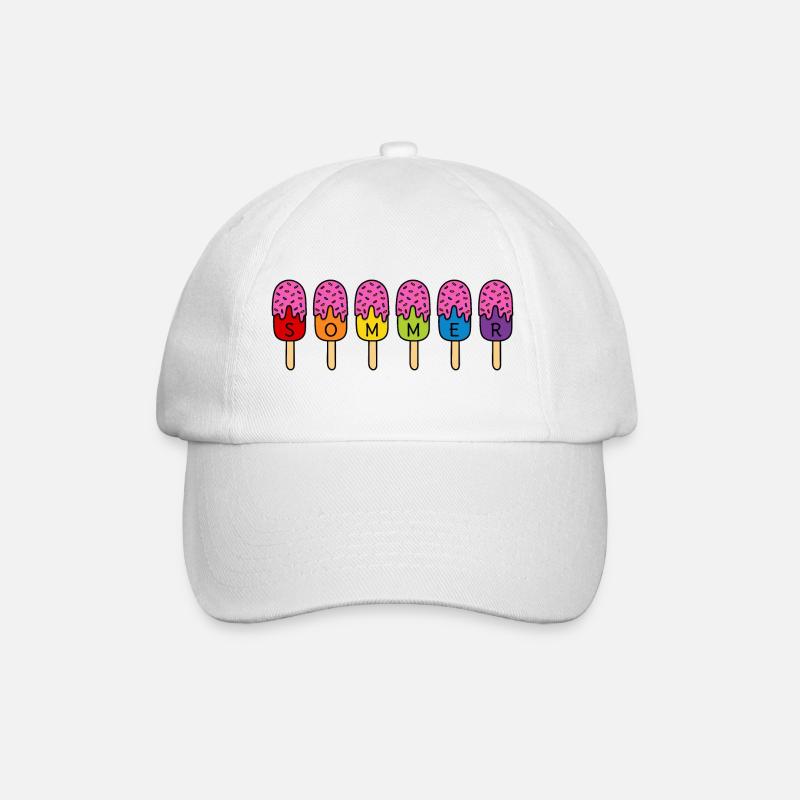 Sommer Eis essen Regenbogen bunt pink Eis - Baseballkappe - Weiß/Weiß