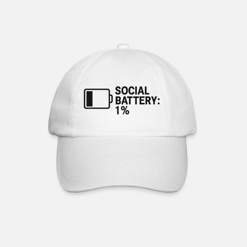 Social Battery – 1% Left - Baseballkappe - Weiß/Weiß