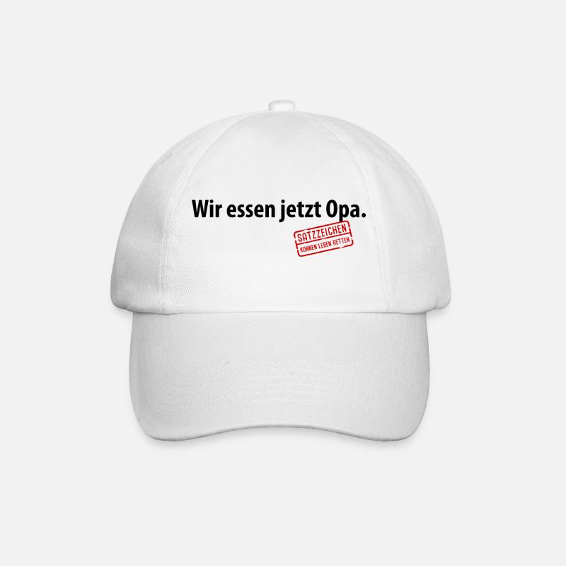 Wir essen jetzt Opa Satzzeichen Komma Leben retten - Baseballkappe - Weiß/Weiß