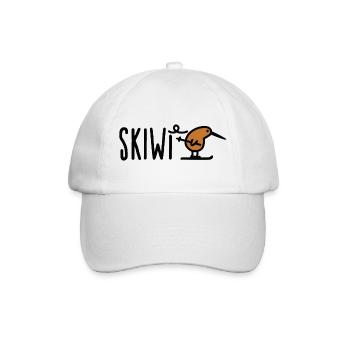Skiwi funny skiing Kiwi bird New Zealand cartoon - Baseball Cap - white/white - Front