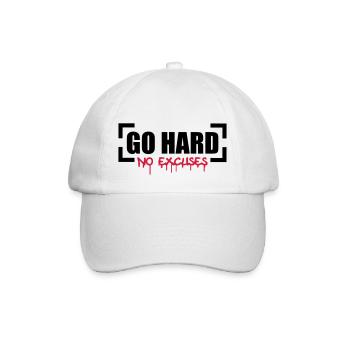 Go Hard No Excuses - Baseballkappe - Weiß/Weiß - Vorne
