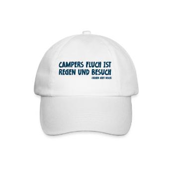 Camping Spruch Campers Fluch ist Regen und Besuch - Baseballkappe - Weiß/Weiß - Vorne