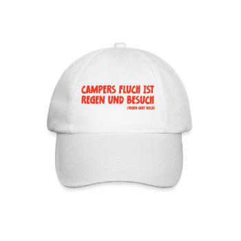 Camping Spruch Campers Fluch ist Regen und Besuch - Baseballkappe - Weiß/Weiß - Vorne