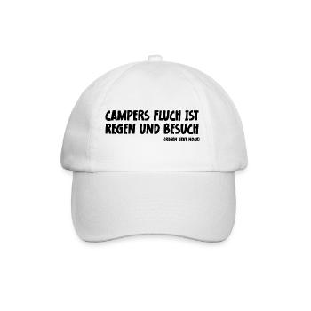 Camping Spruch Campers Fluch ist Regen und Besuch - Baseballkappe - Weiß/Weiß - Vorne