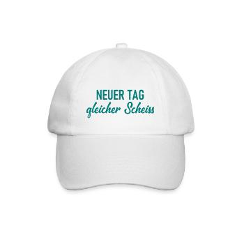 Neuer Tag - Gleicher Scheiss - Scheiß - Baseballkappe - Weiß/Weiß - Vorne