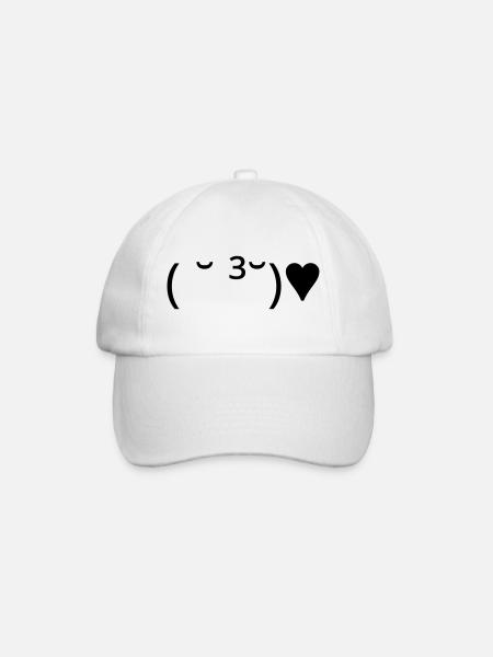 Kiss Emote ( ̆ ³ ̆) ♥ Heart Kaomoji - Baseball Cap - white/white
