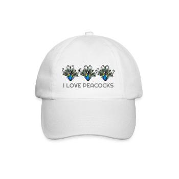 Ich liebe Pfauen, Pfauen, Pfau Hoodies, Peacoc - Baseballkappe - Weiß/Weiß - Vorne