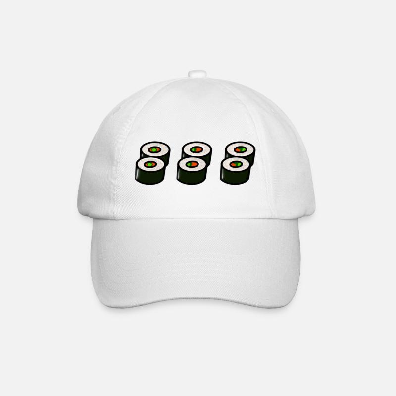 Sushi Rolls/ six Sushi roll print. - Baseball Cap - white/white