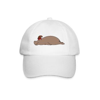 Sleeping Lazy Hippo Christmas Elf Hat Funny Animal - Baseball Cap - white/white - Front