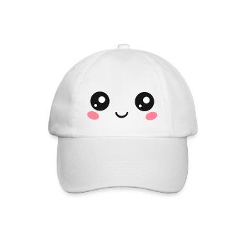 Happy, Kawaii, Augen, Manga Gesicht, Anime, Comic - Baseballkappe - Weiß/Weiß - Vorne