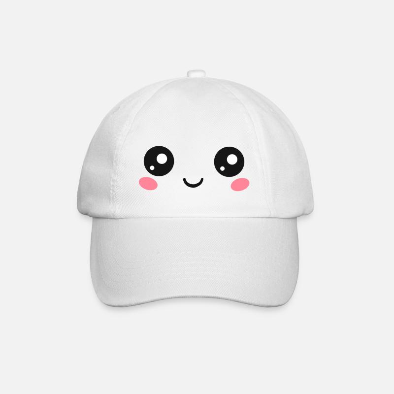 Happy, Kawaii, Augen, Manga Gesicht, Anime, Comic - Baseballkappe - Weiß/Weiß