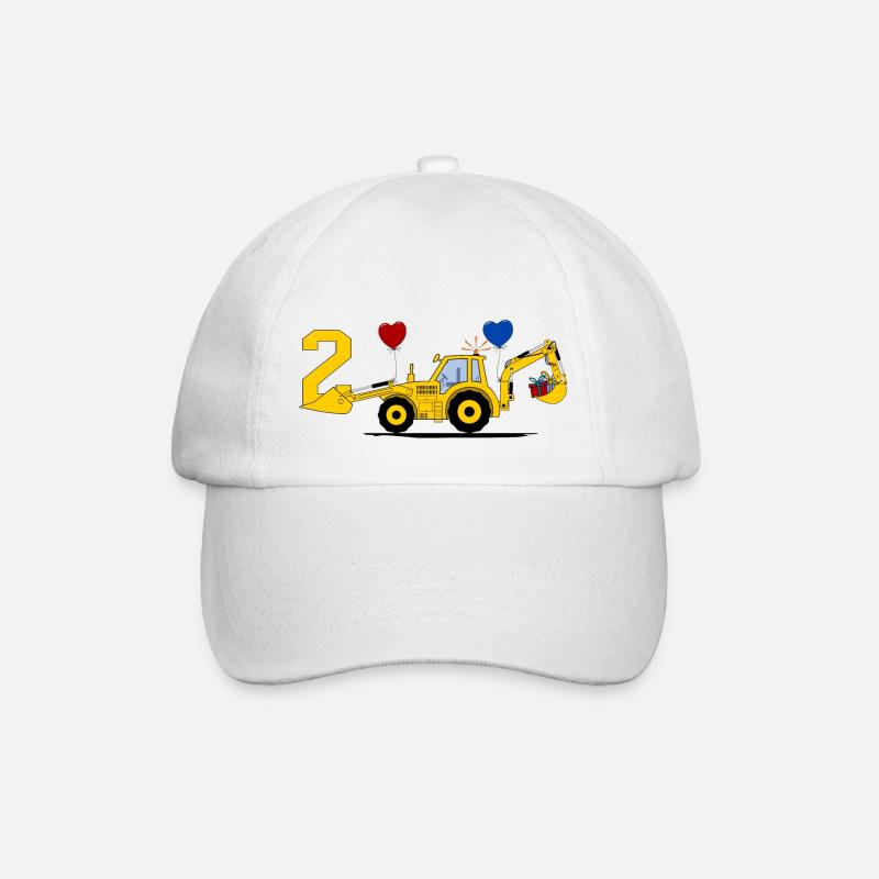 2. Geburtstag Bagger Traktor - Baseballkappe - Weiß/Weiß