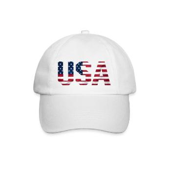 USA T-Shirt - Buchstaben der amerikanischen Flagge - Baseballkappe - Weiß/Weiß - Vorne