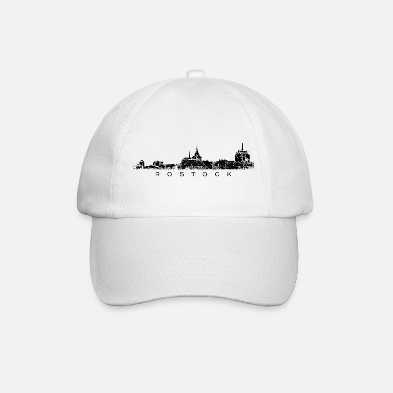 Rostocker Skyline (Vintage Schwarz) Rostock - Baseballkappe - Weiß/Weiß