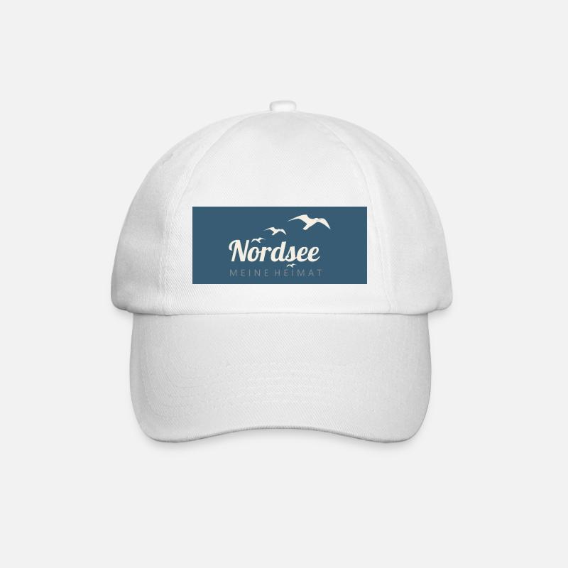 Nordsee Vögel Silhouette Design Schriftzug - Baseballkappe - Weiß/Weiß