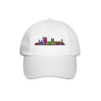 Stoke-on-Trent City Skyline Flaschenofen-Linienzeichnung - Baseballkappe - Weiß/Weiß - Vorne