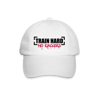 Train Hard No Excuses - Baseballkappe - Weiß/Weiß - Vorne