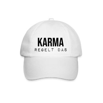 Karma regelt das Spruch lustig Inspiration - Baseballkappe - Weiß/Weiß - Vorne