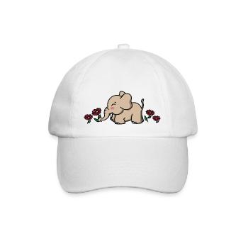 Baby Elefant Geschenk mit Blumen / elephant flower - Baseballkappe - Weiß/Weiß - Vorne