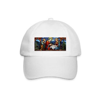 Jesus, Mary, and Joseph. Christian Christmas. Love & Peace - Baseball Cap - white/white - Front