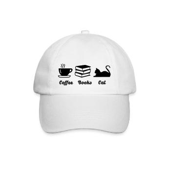 Coffee books cat - Baseball Cap - white/white - Front