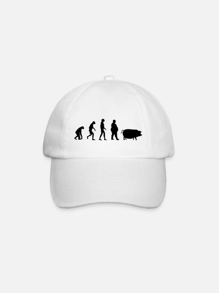 Evolution vom Affe zum Mensch zum Schwein - Baseballkappe - Weiß/Weiß