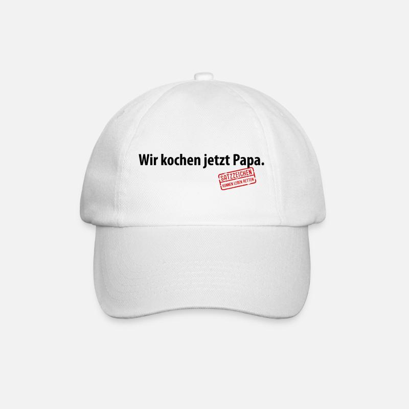 Wir kochen jetzt Papa Satzzeichen Komma Leben Vati - Baseballkappe - Weiß/Weiß