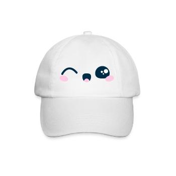 Kawaii Niedliches Augenzwinkern Geschenkidee T-Shirt Sweatshirt - Baseballkappe - Weiß/Weiß - Vorne