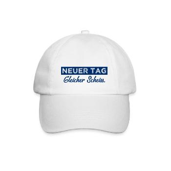 Neuer Tag - Gleicher Scheiss - Scheiß - Baseballkappe - Weiß/Weiß - Vorne