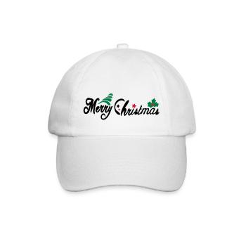 merry_christms_text_tree_holy_leaves - Baseball Cap - white/white - Front