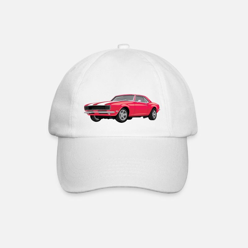 Retro leuchtend rotes Auto - Baseballkappe - Weiß/Weiß