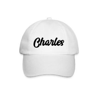Charles benutzerdefinierte Text Geburtstag Name - Baseballkappe - Weiß/Weiß - Vorne