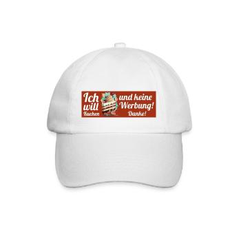 Ich will Kuchen und keine Werbung! Keine Werbung! - Baseballkappe - Weiß/Weiß - Vorne