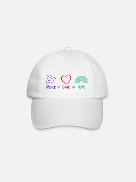 Peace, Love ans Hope - Baseballkappe - Weiß/Weiß