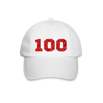 Number 100 Red Glitter - 100th Anniversary - Baseball Cap - white/white - Front